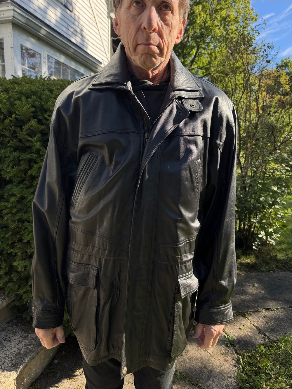 Men's Black Leather Lined Jacket - Classic Zip Front